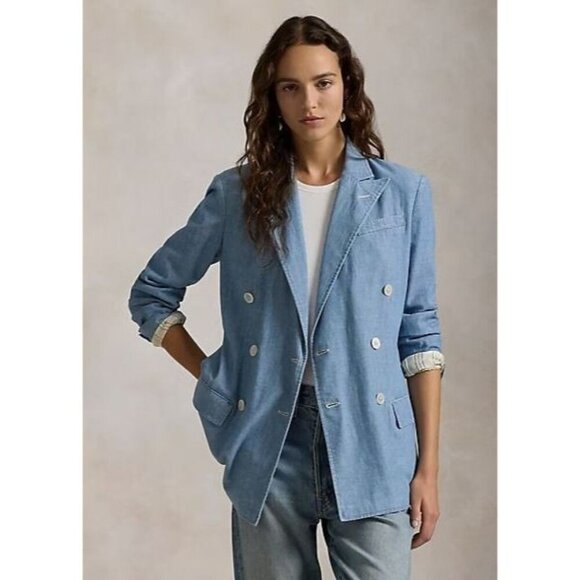 NEW Polo Ralph Lauren Women's 8 Double-Breasted Chambray Blazer NWT $698 - Picture 6 of 6